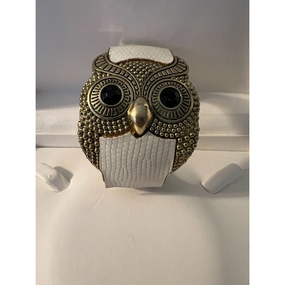 OWL Statement Cuff/Bracelet W/ White Faux Leather Band.